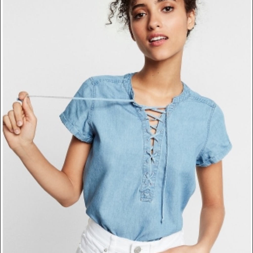 Denim lace up top